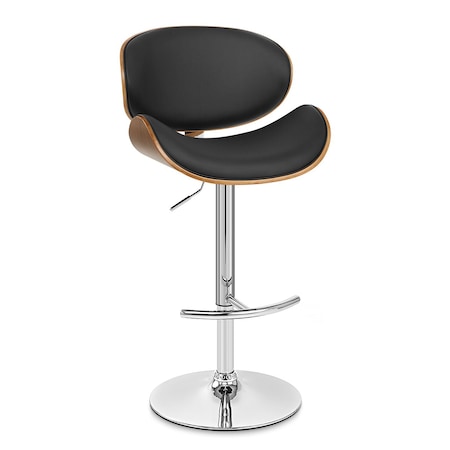 Armen Living Naples Black Faux Leather Adjustable Height Swivel Walnut Wood and Chrome Base Bar Stool LCNABABLKWA